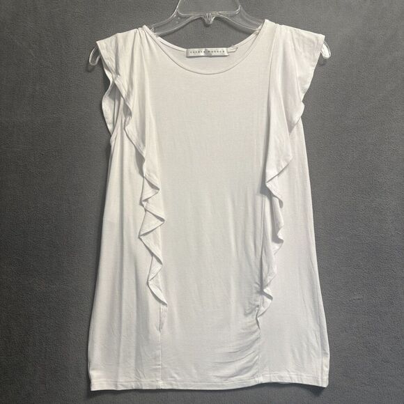 Susana Monaco Matte Jersey Ruffle Sleeveless Tank Top Womens Size XS White - Picture 1 of 6